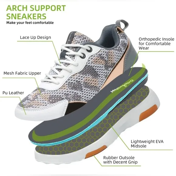 OrthoComfoot Women’s Walking Shoes with Arch Support Size 42 US 11