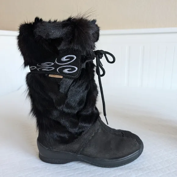 Overland women’s size 5 Black Sherpa Fox Fur Wool Leather Winter Snow Boots