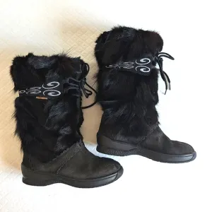 Overland women’s size 5 Black Sherpa Fox Fur Wool Leather Winter Snow Boots