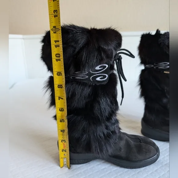 Overland women’s size 5 Black Sherpa Fox Fur Wool Leather Winter Snow Boots