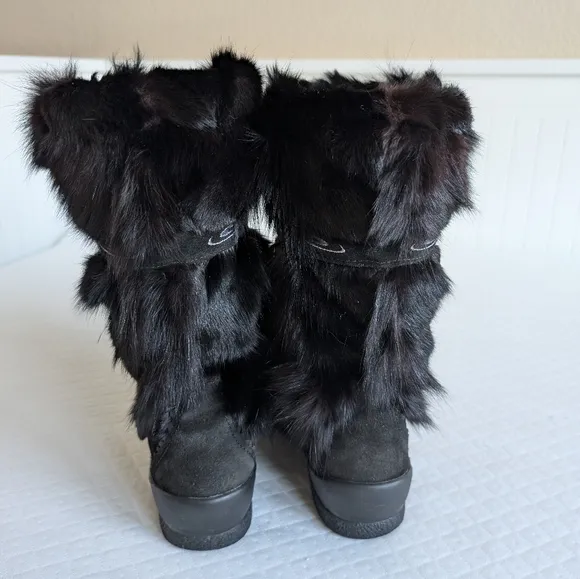 Overland women’s size 5 Black Sherpa Fox Fur Wool Leather Winter Snow Boots