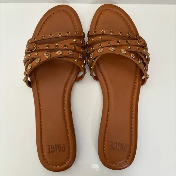 PAIGE Sandals Dylan Flats Slide Sandal Whiskey Brown NWOB