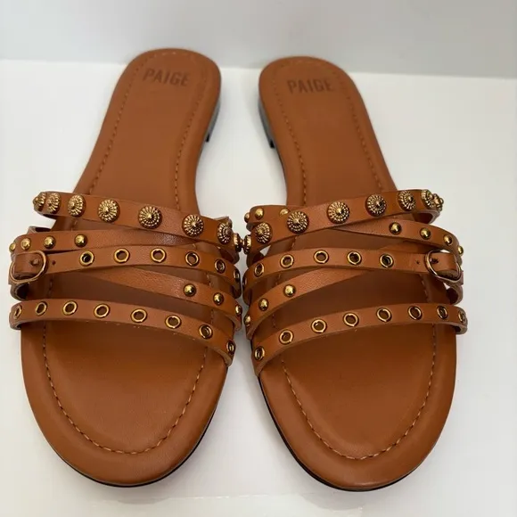 PAIGE Sandals Dylan Flats Slide Sandal Whiskey Brown NWOB