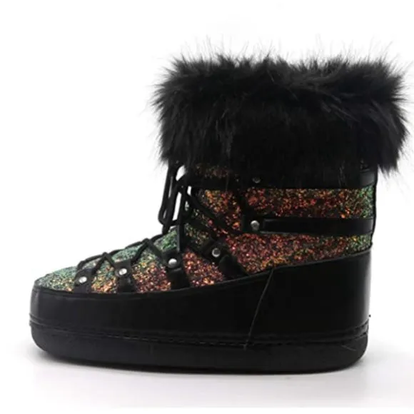 POLAR SNOW ANGEL LACE UP FUR MOON BOOTS-BLACK  ( BRAND NEW !!!)