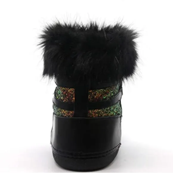 POLAR SNOW ANGEL LACE UP FUR MOON BOOTS-BLACK  ( BRAND NEW !!!)