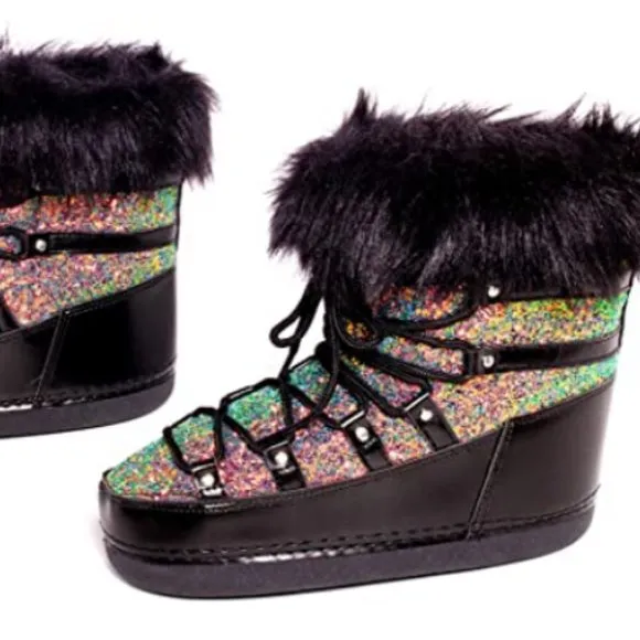 POLAR SNOW ANGEL LACE UP FUR MOON BOOTS-BLACK  ( BRAND NEW !!!)