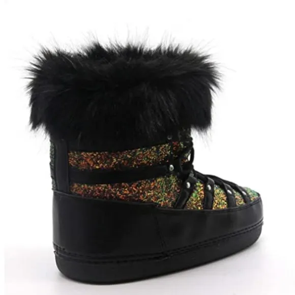 POLAR SNOW ANGEL LACE UP FUR MOON BOOTS-BLACK  ( BRAND NEW !!!)