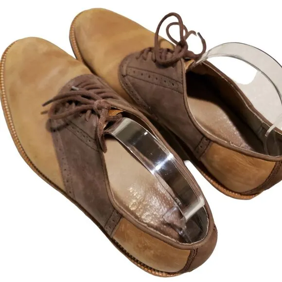 Polo Ralph Lauren Leather Wingtip Oxford Dress Shoes, Two Tone Brown, Size 9.5