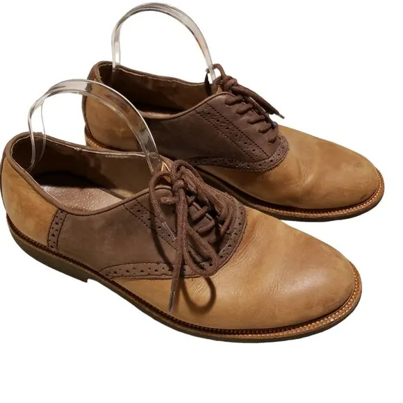 Polo Ralph Lauren Leather Wingtip Oxford Dress Shoes, Two Tone Brown, Size 9.5