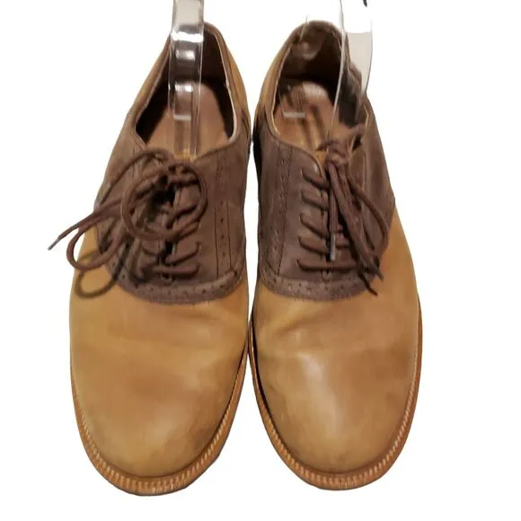 Polo Ralph Lauren Leather Wingtip Oxford Dress Shoes, Two Tone Brown, Size 9.5