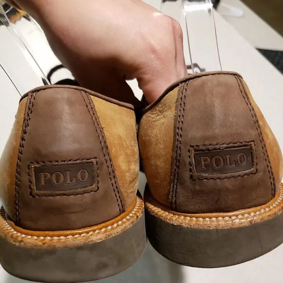Polo Ralph Lauren Leather Wingtip Oxford Dress Shoes, Two Tone Brown, Size 9.5