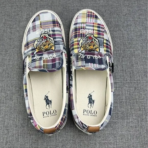 Polo Ralph Lauren Sneakers Keaton Slip On Casual Tiger Plaid Shoes Mens Size 8.5