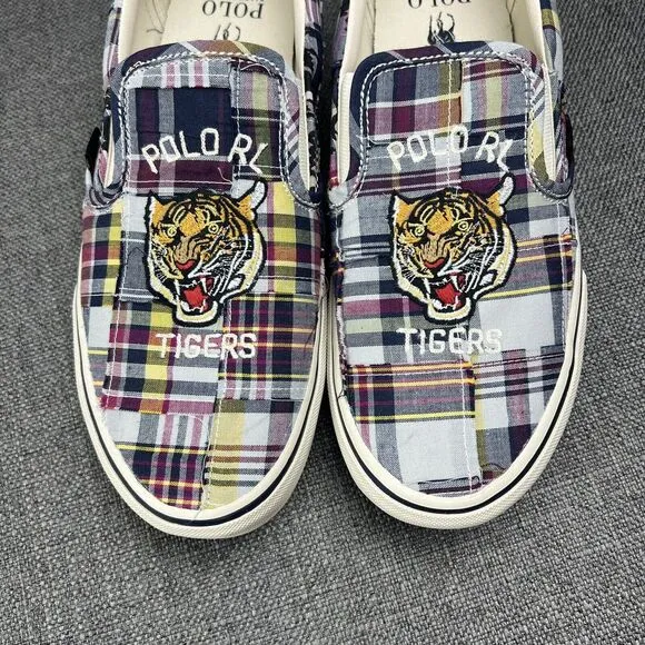 Polo Ralph Lauren Sneakers Keaton Slip On Casual Tiger Plaid Shoes Mens Size 8.5