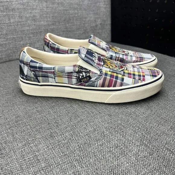 Polo Ralph Lauren Sneakers Keaton Slip On Casual Tiger Plaid Shoes Mens Size 8.5