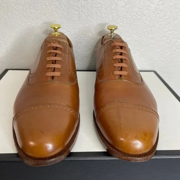 Polo Ralph Lauren X Crockett &amp; Jones Brown Cap Toe Oxford Dress Shoes Men's 10 D