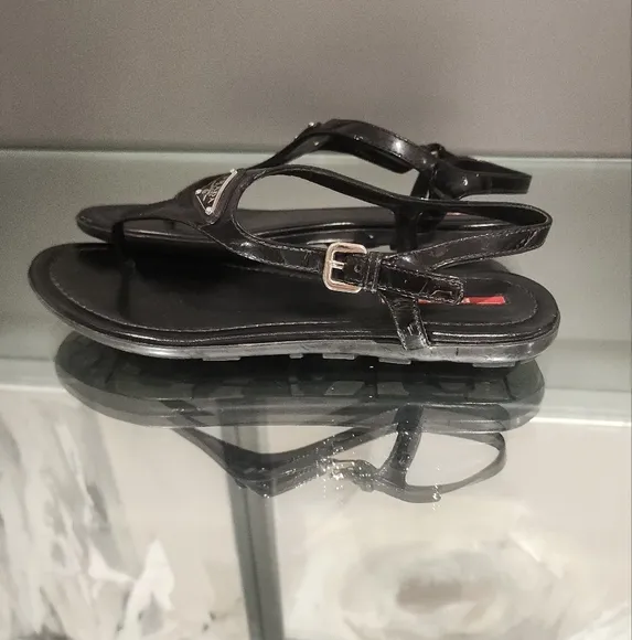 Prada Black Minimalist T-Strap Sandals