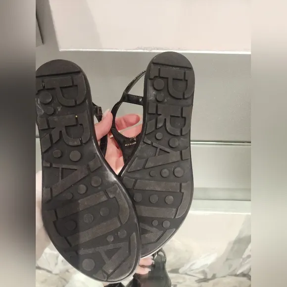 Prada Black Minimalist T-Strap Sandals