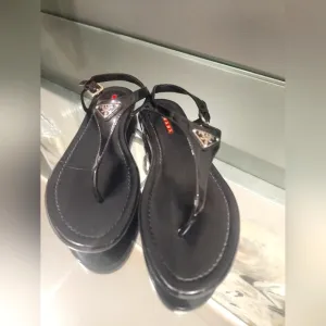 Prada Black Minimalist T-Strap Sandals