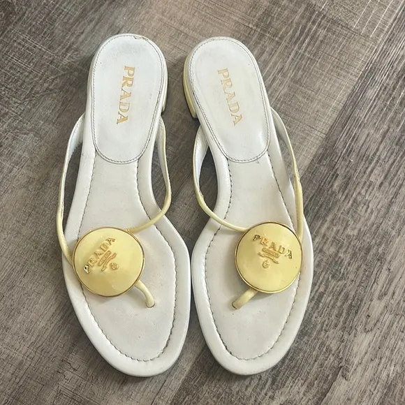 Prada White and Gold Sandals