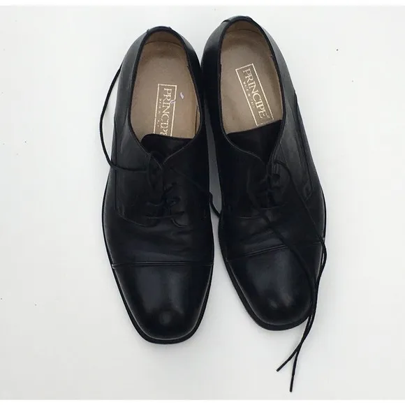 Principe Men's Size 8 D Black Leather Dress Shoes Made In Italy