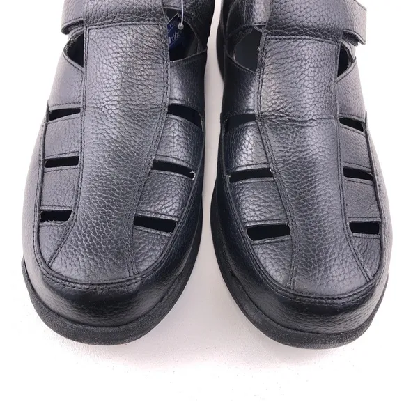 Propet Bayport Black Leather Summer Fisherman Sandals 15 (3E) X Wide