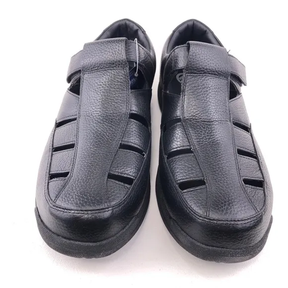 Propet Bayport Black Leather Summer Fisherman Sandals 15 (3E) X Wide
