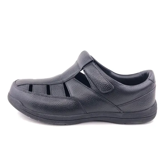 Propet Bayport Black Leather Summer Fisherman Sandals 15 (3E) X Wide