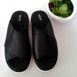 Prune black platforms 90' style leather sa…