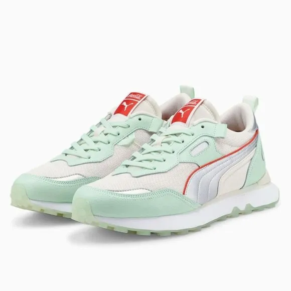 Puma Coca-Cola X Rider FV Low Mens Casual Shoes White Green 387217-01 NEW Multi