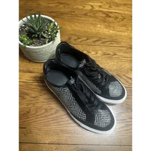 𝅺rag &amp; Bone Black/White Army Low-Top Print Leather Sneakers sz 9.5