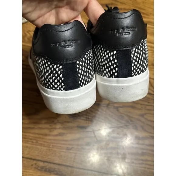 𝅺rag &amp; Bone Black/White Army Low-Top Print Leather Sneakers sz 9.5