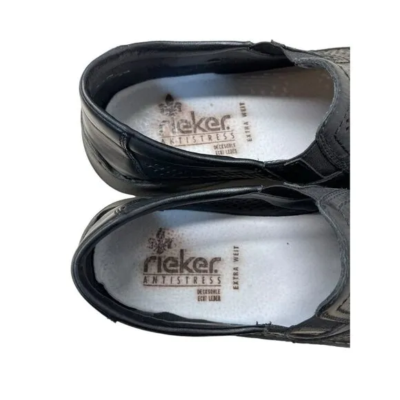 Rieker Antistress Casual Shoes Loafers Mens US Size 12 EU 45 Black Leather Wide