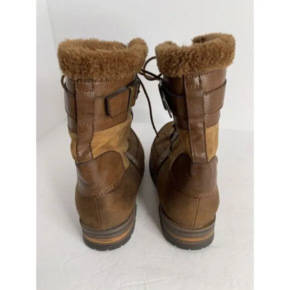 Rock &amp; Candy New Danlea Brown Mid Calf Winter Snow Faux Fur Lace Up Boots Sz 9