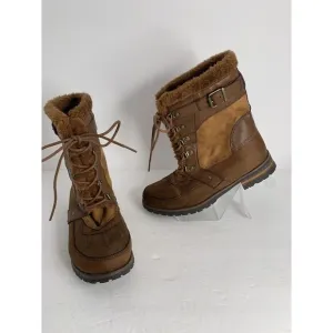 Rock &amp; Candy New Danlea Brown Mid Calf Winter Snow Faux Fur Lace Up Boots Sz 9