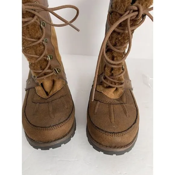 Rock &amp; Candy New Danlea Brown Mid Calf Winter Snow Faux Fur Lace Up Boots Sz 9
