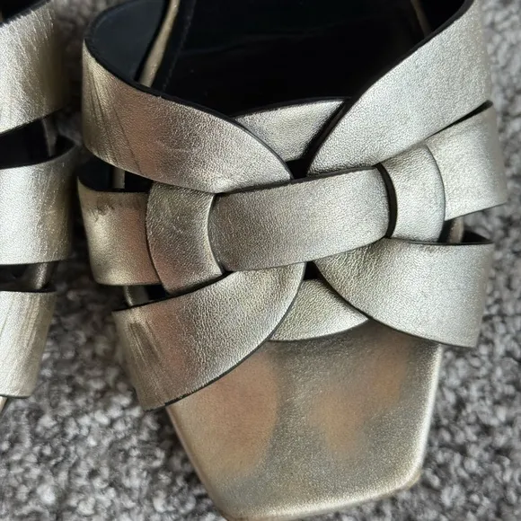 Saint Laurent Women's Silver Slide Sandals tribute