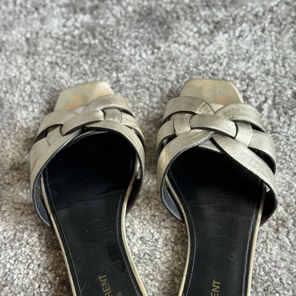 Saint Laurent Women's Silver Slide Sandals tribute