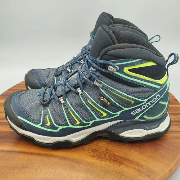 Salomon X Ultra 2 Mid GTX Boots Women's 7 Blue Leather Outdoor Hiking Lace Up