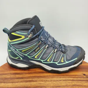 Salomon X Ultra 2 Mid GTX Boots Women's 7 Blue Leather Outdoor Hiking Lace Up