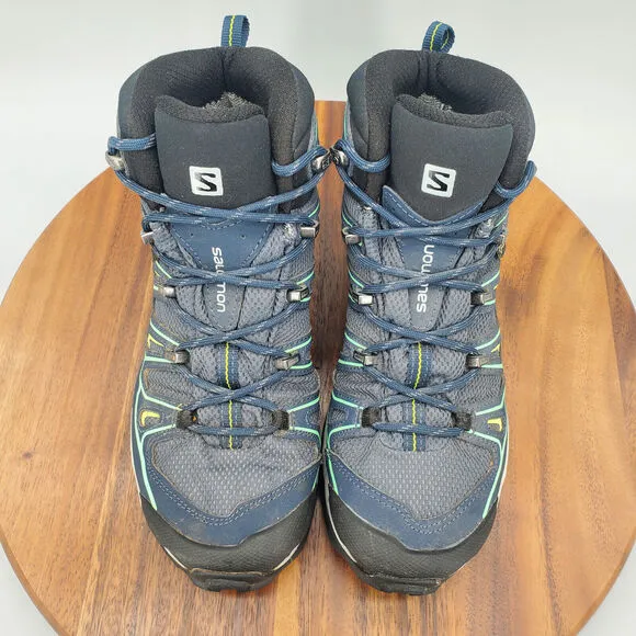 Salomon X Ultra 2 Mid GTX Boots Women's 7 Blue Leather Outdoor Hiking Lace Up