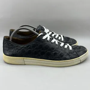 Salvatore Ferragamo Gancini Logo Sneakers Men Size 11 D Black Leather Low Shoes