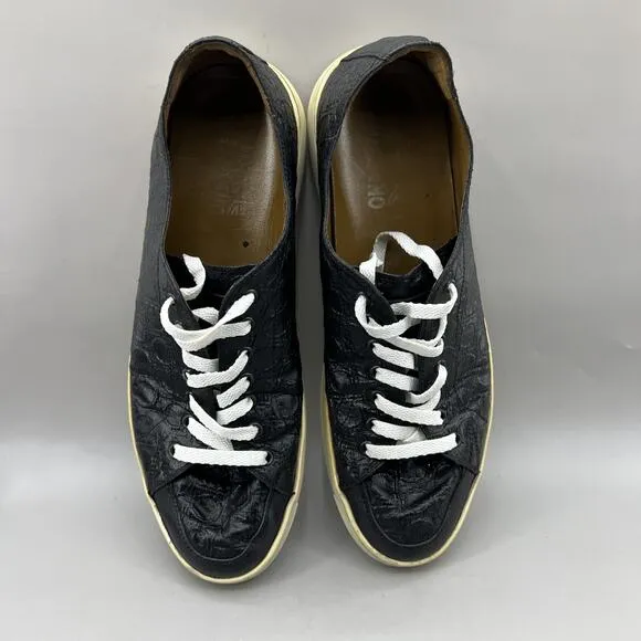 Salvatore Ferragamo Gancini Logo Sneakers Men Size 11 D Black Leather Low Shoes