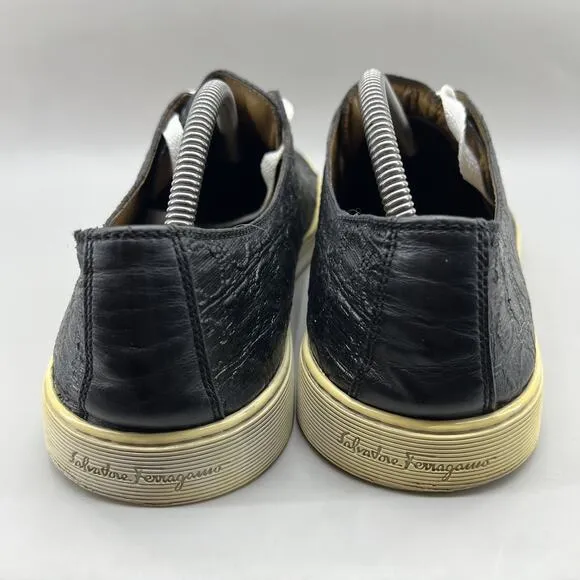 Salvatore Ferragamo Gancini Logo Sneakers Men Size 11 D Black Leather Low Shoes