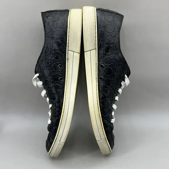Salvatore Ferragamo Gancini Logo Sneakers Men Size 11 D Black Leather Low Shoes