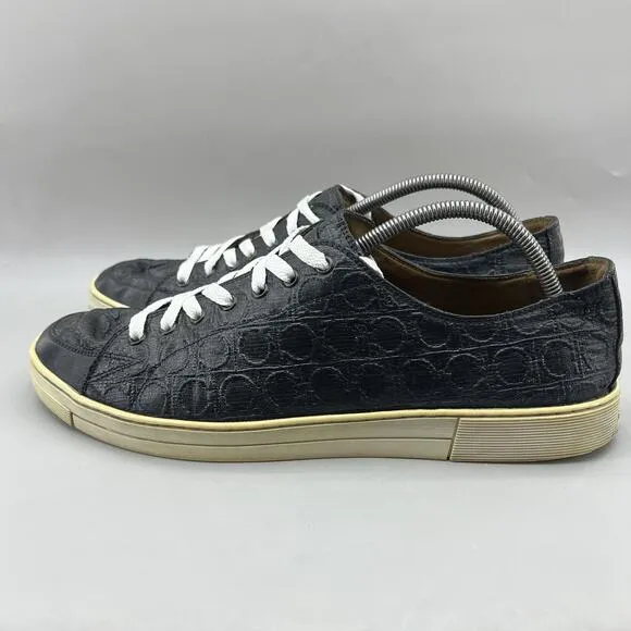 Salvatore Ferragamo Gancini Logo Sneakers Men Size 11 D Black Leather Low Shoes
