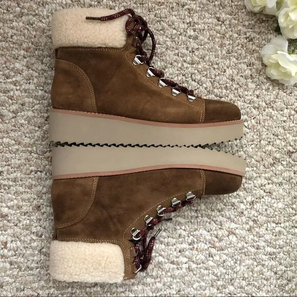 Sam Edelman Franc Lace Up Hiker Boots Size 7.5 Platform Shearling NEW Gorpcore