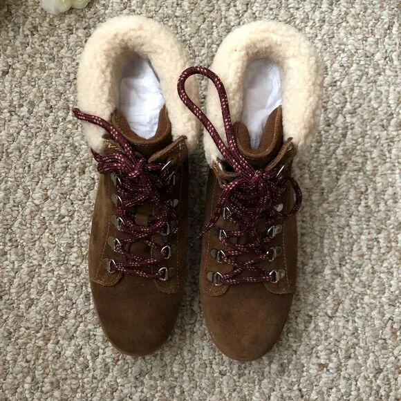 Sam Edelman Franc Lace Up Hiker Boots Size 8 Platform Shearling NEW Gorpcore