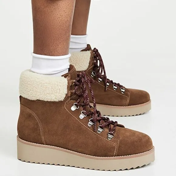 Sam Edelman Franc Lace Up Hiker Boots Size 8 Platform Shearling NEW Gorpcore