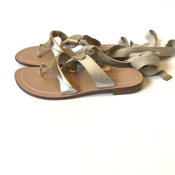 Sarah Flint Grear Gladiator Sandals Womens 37 7 Silver Gold Leather Lace Up