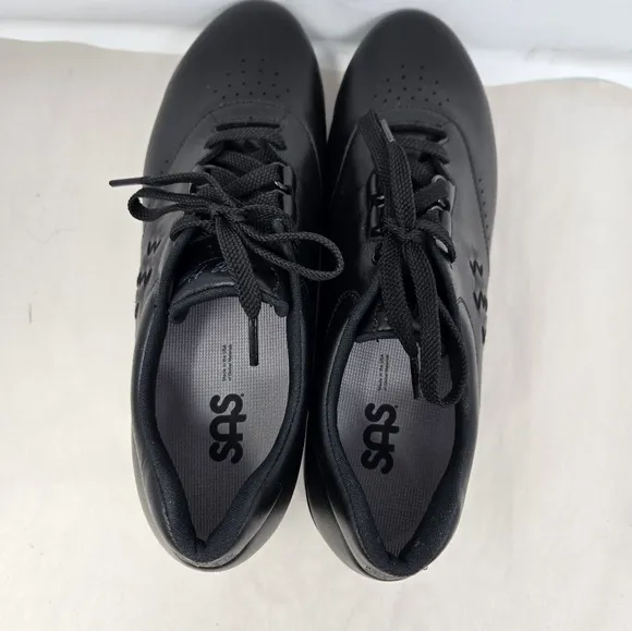 Sas Free Time Womens Sneakers Sz 9.5 Slim Black Leather Lace Ups Walking Shoes